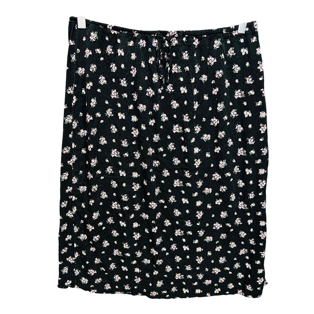 Market & Spruce Black Ditsy Floral Midi Skirt Sz Lg Slit Y2K 90s Indie Cottage